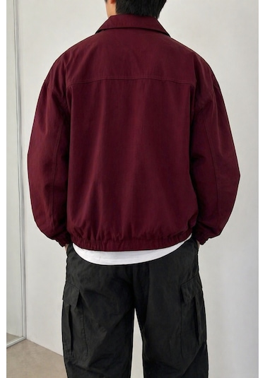 Tarz Cool Erkek Oversize Bomber Ceket Fermuarlı Basic Günlük Şık Mont Bordo