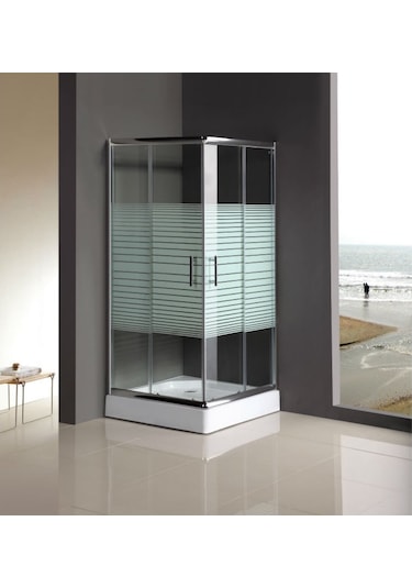 Blackline Çizgili Temperli 5 Mm Cam Duşakabin Köşe H:190 Beyaz - Şeffaf