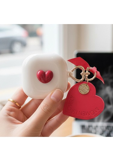 Caseonn Samsung Galaxy Buds Live - Buds Pro Kılıf Figürlü 3d Lovely Kalp Kırmızı