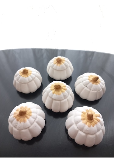 Mini Balkabağı 6'lı Lokumluk, Kahve Yanı Sunumluk Beyaz Dekoratif Obje 01