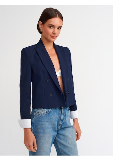 Dilvin Manşetli Blazer Ceket Laci Açık Lacivert