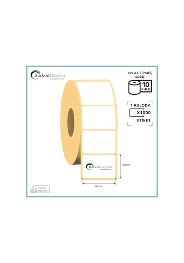 60x40 Termal Barkod Etiketi 1000 Sarım X 10 Rulo