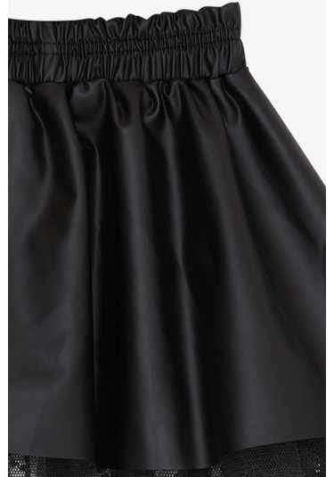 Breeze Kız Çocuk Deri Etek Tüllü 3-7 Yaş, Siyah Siyah