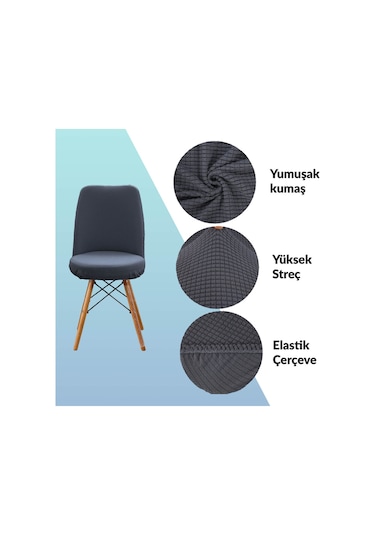 Yıkanabilir Streç Lastikli Likralı Oval Sandalye Kılıfı - Yuvarlak Sandalye Örtüsü Antrasit Antrasit
