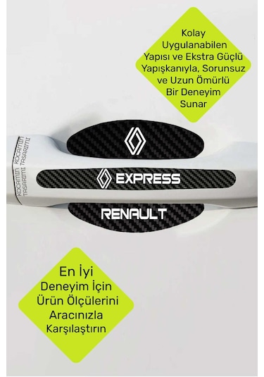 Karbon Kaplama Renault Express Kapı Kolu Koruma Seti 8 Parça, Şık Beyaz Yazılı Folyo