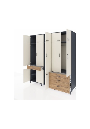 Kronos Dolap 8 Raflı 4 Çekmeceli 3 Askılı 220x59x243 Antrasit-aytaşı/çam Aytası/atlas Çam