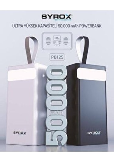 Syrox PB125 50000 Mah Led Göstergeli Fenerli Powerbank