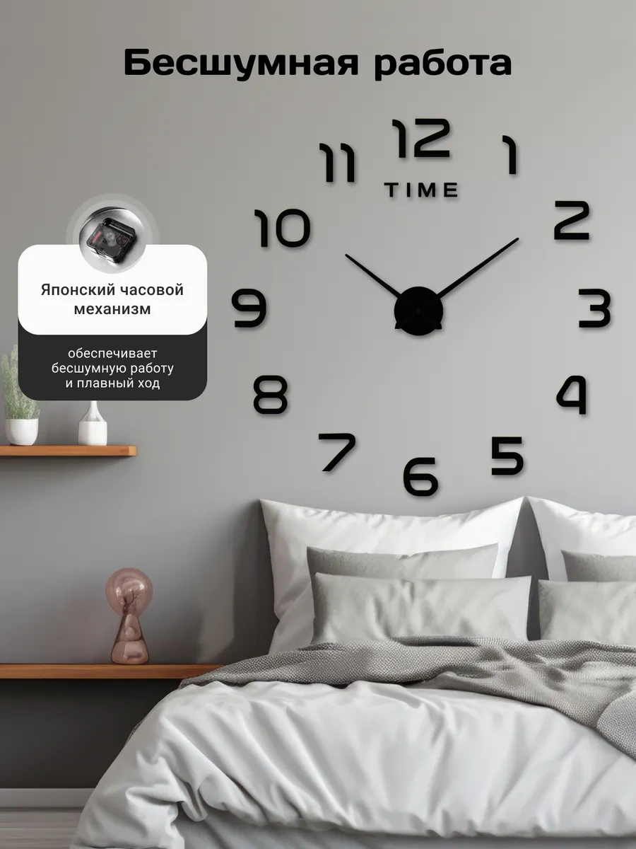 Artclock Büyük Rakamlı Kendinden Yapışkanlı Dekoratif Duvar Saati 200138250 Siyah