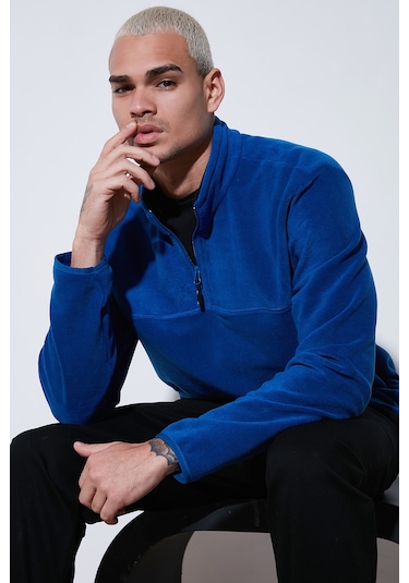 Buratti Regular Fit Anti-Pilling Tüylenme Yapmayan Dik Yaka Kalın Kışlık Şardonlu Erkek Polar 5896700 Saks