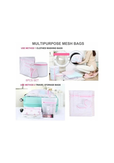 Besthome1 6'lı İnce Kıyafet Torba Seti - Ağızlı Korumalı Torbalar S-m-l-xl+2 Bar Pembe Pembe