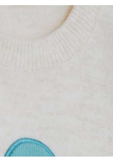 Kız Çocuk Pul Süslemeli Triko Bisiklet Kazak-15193 Krem