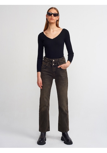 Dilvin Çift Kemerli Stright Denim Pantolon Siyah