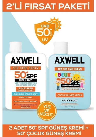 Axwell 50+ Spf Yetişkin ve Çocuk Güneş Kremi Seti