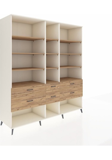 Kronos Dolap 12 Raflı 6 Çekmeceli 220x59x243 Aytaşı-çam/çam Atlas Çam/atlas Çam