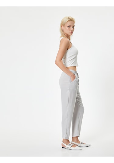 Koton Crop Paça Pantolon Beli Bağlamalı Cepli Gri 4sak40112pw Gri