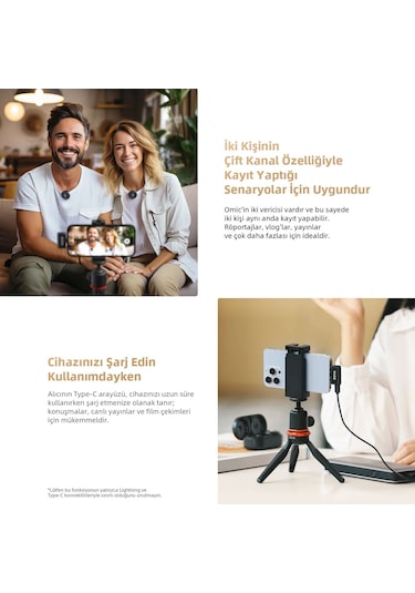 Boya Omic-d Wireless İkili Yaka Mikrofonu Lightning Siyah