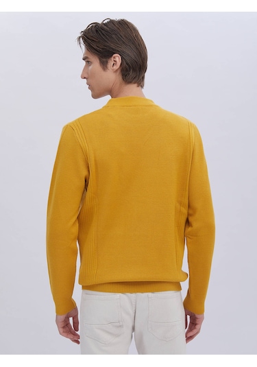 Kip Sarı Yarım Balıkçı Yaka Desenli Triko Çok Renkli