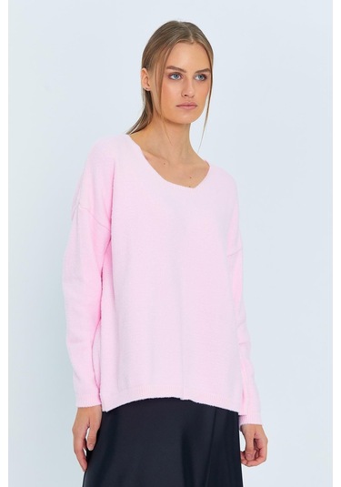 6901 Kadın Yumuşak Dokulu Basic Kazak Pembe Pembe