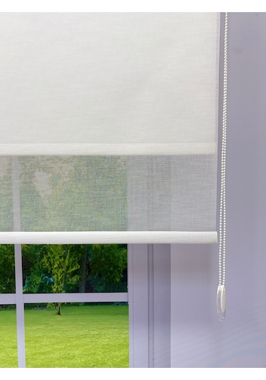 Çiftli Sistem Keten Tül Ve %100 Blackout Karartma Beyaz Stor Perde Beyaz
