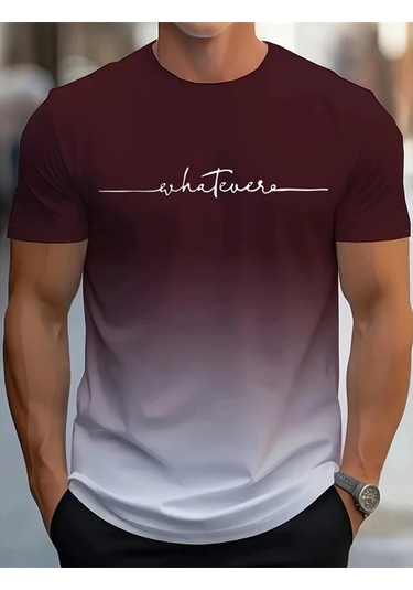 Snapbuyerkekler İçin 3d Baskılı Degrade Mektup Grafik Yazlık Kısa Kollu T-shirtmavi Mavi