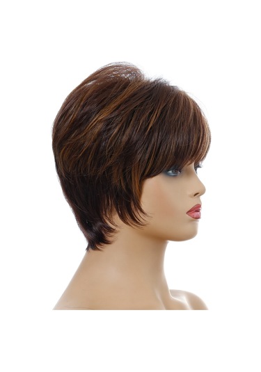 Cbtx Wıg-155 Kadınlar Kısa Kıvırcık Peruk Yüksek Sıcaklık İpek Elyaf Başlık Kahverengi