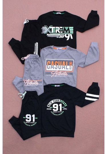 Fyk Kids Yuvarlak Yaka 3'lü Erkek Çocuk Eşofman Takımı Çok Renkli