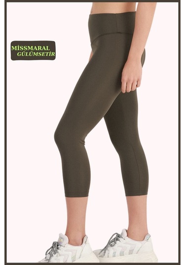 Kadın Yüksek Bel Toparlayıcı Kapri Tayt Dar Paça Karyoka Dikiş Detaylı Capri Haki 1020 Haki
