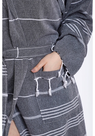 Kapüşonlu Kadın / Erkek Peştemal Bornoz Soft %100 Pamuklu Natural 001