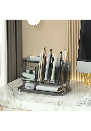 Cbtx Pet Ruj Saklama Kutusu Çok Izgaralı Tuvalet Masası Makyaj Fırçası Dudak Sır Şeffaf Organizatör - Şeffaf Gri
