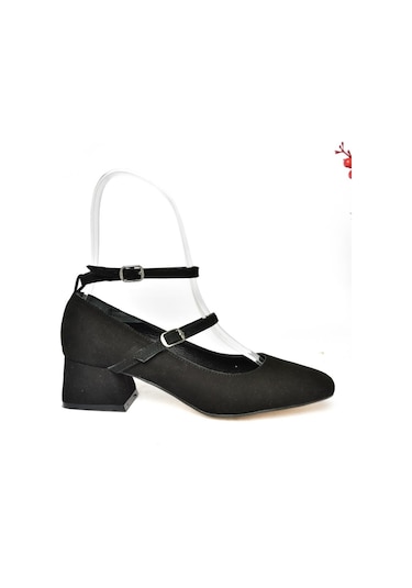 Fox Shoes R654037202 Siyah Süet Kalın Topuklu Kadın Ayakkabı Siyah