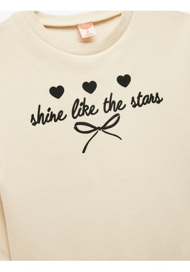 Koton Uzun Kollu Bisiklet Yaka Pamuklu Baskılı Sweatshirt Ekru 6wmg10104ak Ekru