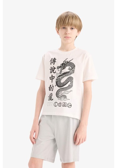 DeFacto Erkek Çocuk 2'li Takım Baskılı Kısa Kollu Tişört Beli Lastikli Şort F1230A825SMWT32 DeFacto Erkek Çocuk 2'li Takım Baskılı Kısa Kollu Tişört Beli Lastikli Şort F1230A825SMWT32