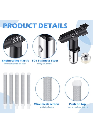 Xurunkeji 12 Adet Airless Boya Püskürtme Makinesi, Nozul Koruyucu, 5 Püskürtme Ucu Ve Airless Püskürtme İçin 5 Airless Boya Püskürtme Filtresi