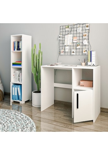 Çalışma Masası Ve Kitaplık Set Kutay Beyaz