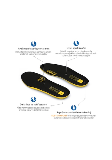 Black Deer Hyper Boost X15 Soft Comfort Ortopedik Tabanlık - Siyah - Sarı