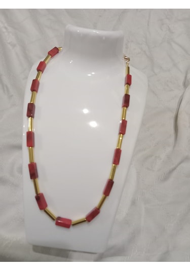 Şık Kırmızı Modern Kolye Ve Bileklik Takı Seti Kırmızı