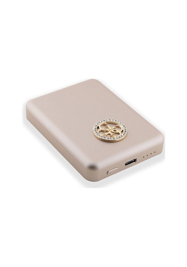 Guess Lisanslı Magsafe Şarj Özellikli Taşlı 4g Logolu Powerbank 3000mah 5w Gold