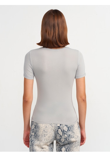 Dilvin Bisiklet Yaka Basic T-shirt Gri Açık Gri