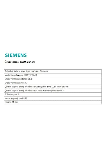 Siemens HB011FBA1T Ankastre Fırın Siyah