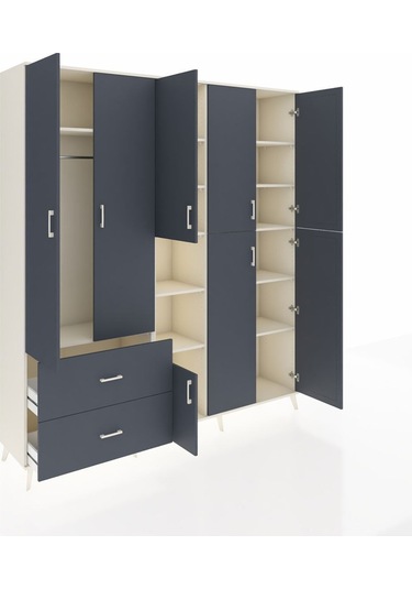 Hyperion Dolap 12 Raflı 2 Çekmeceli Tek Askılı 220x44x243 Aytaşı-antrasit/antrasit Antrasıt/antrasıt