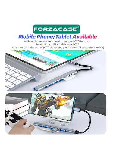 Forzacase FC751 USB 2.0 To USB/Type-C 7 İn 1 7 Port Çoklayıcı Hub