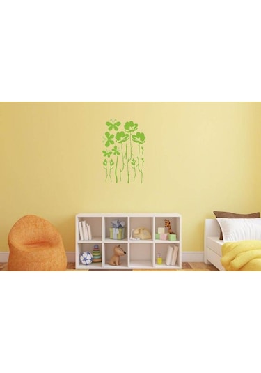 Duvar Süsü Sticker 2 Adet Yeşil Çiçekli Şeffaf Filmli Pvc 48x33