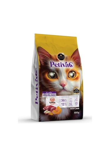 Petiva Kısırlaştırılmış Kuzu Etli Yetişkin Kedi Maması 500 G