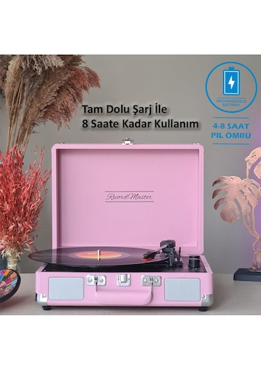 Record Master ST14012 Retro Şarjlı Bluetooth Pikap Pembe