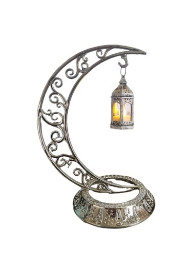 Dodomar 28 Cm Ramazan Dekoratif Masa Üstü Led Lamba Seti - Gümüş Hilal - Kancalı Diğer