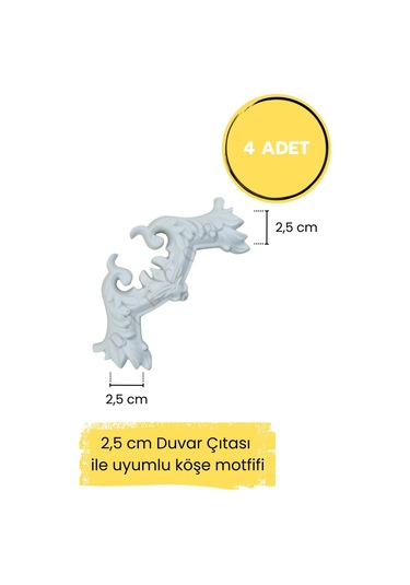 Diecor Dekoratif Boyanabilir Polimer 2,5 Cm Duvar Çıtası Uyumlu Köşe Motifi Beyaz 2,5 Cm Model:xa94