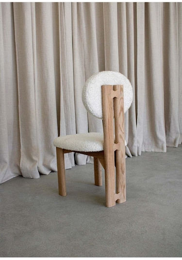 Coco Iskandinav Still Krem Teddy Kumaş Natural Ahşap Bohem Sandalye