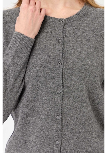 Desen Triko Kadın Sıfır Yaka Triko Yün Hırka 21031 Füme