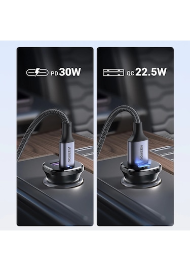 Ugreen 30w 2 Portlu Araç İçi Şarj Cihazı Çakmaklık Adaptörü, 25845