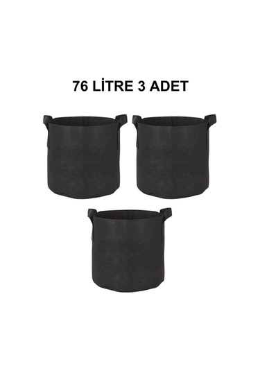 Grow Wizard Kumaş Saksı Pot 76 Litre 3 Adet Siyah